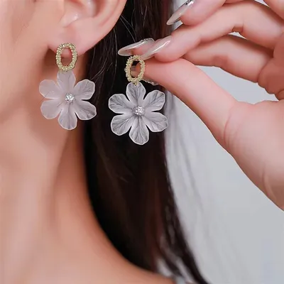 Translucent White Flower Hanging Earrings
