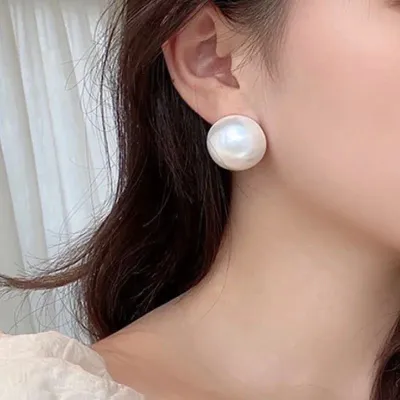 Half Round Pearl Stud Earrings