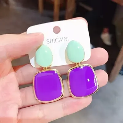 Multicolor Square Dangle Stud Earrings