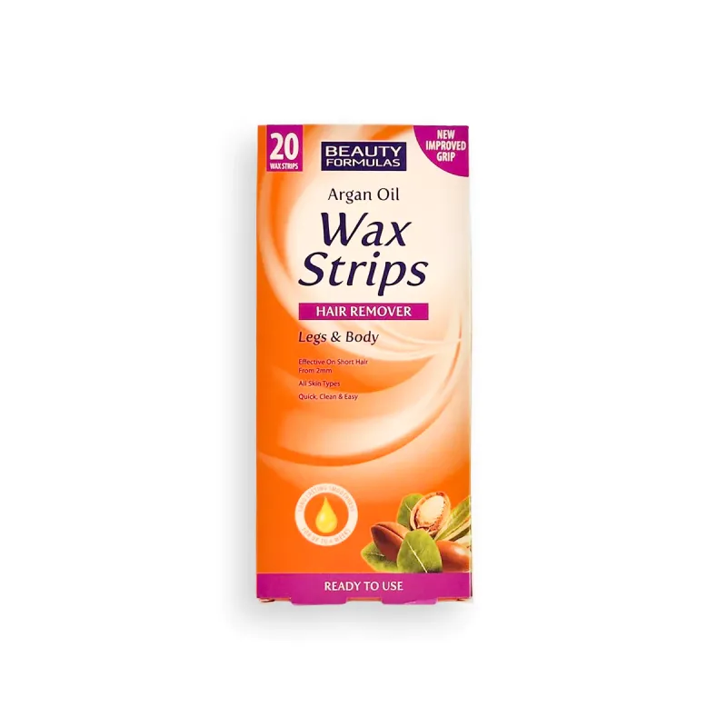 Beauty Formulas Argan Oil Wax Strips Hair Remover Legs & Body (20 Strips)