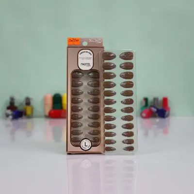 Pastel Beauty False Nails Glittery Coffee-24pcs