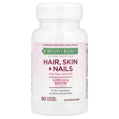 Nature's Bounty Optimal Solutions Hair, Skin & Nails Formula, with 3,000 mcg Biotin, 60 Coated Caplets