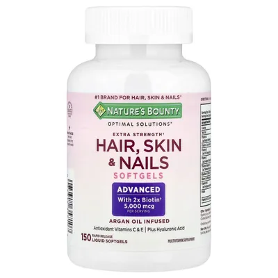 Nature's Bounty Optimal Solutions Hair, Skin & Nails, 150 Rapid Release Liquid Softgels 5000 mcg