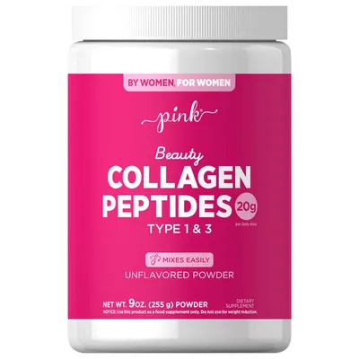 PINK Beauty Collagen Peptides 20g Type 1 & 3 Unflavored Powder 255g