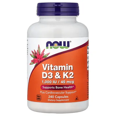 NOW Foods Vitamin D3 & K2 Dietary Supplement 240 Capsules
