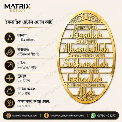 Bismillah Wall Decor Islamic,Start With Bismillah End With Alhamdulillah Wall Art Metal