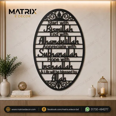 Bismillah Wall Decor Islamic,Start With Bismillah End With Alhamdulillah Wall Art Metal