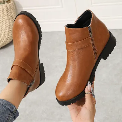 Women's Boots Round Toe Side Zipper