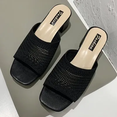 New Korean Knitted Mid Heel Sandals