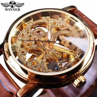 WINNER Men Watches Luxury Retro Openwork Dial