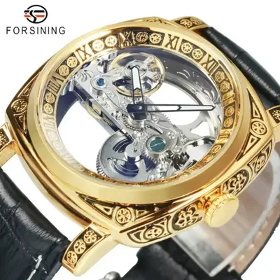 Forsining Square Transparent Skeleton Automatic Watch 