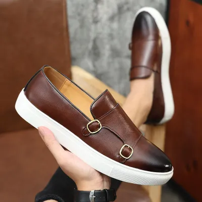 Men's Double Button Leather Loafers 