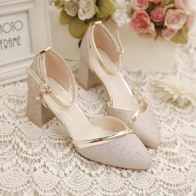 Toe Low Chunky Heels Pump Shoes