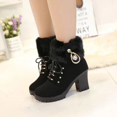 Embellished Furry Cuff Ankle Boots