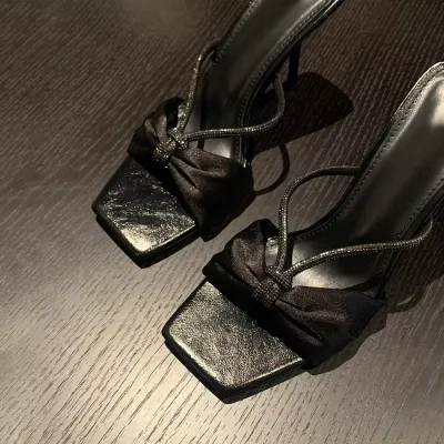 Purple Satin Rhinestone Strappy Sandals 