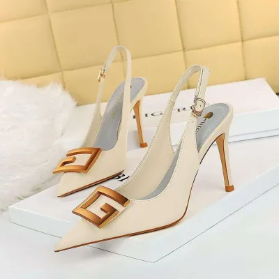  Fashionable Metal Buckle High Heels