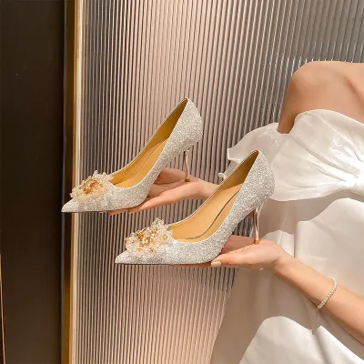 White Glitter Glamorous Point Sandal