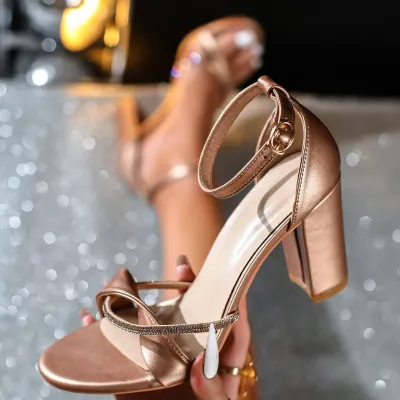 Gold Leather Sandals For Women