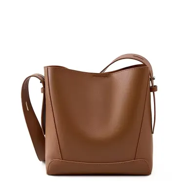 Large Capacity Cowhide Leather Bucket Bag