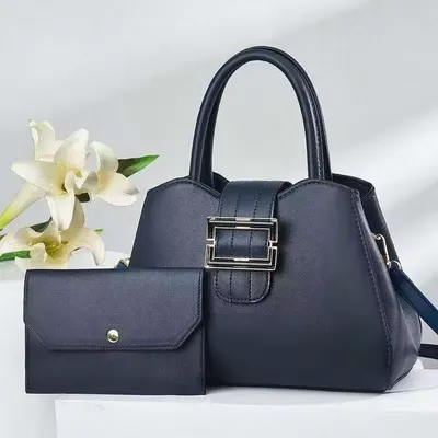 Solid Color Zipper Closure Tote Bag Set 