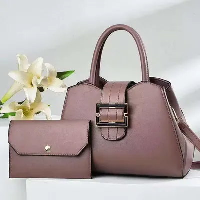 Solid Color Zipper Closure Tote Bag Set 