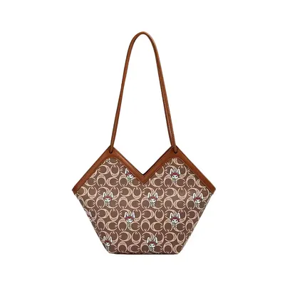 PU Zipper Shoulder Tote Bag 