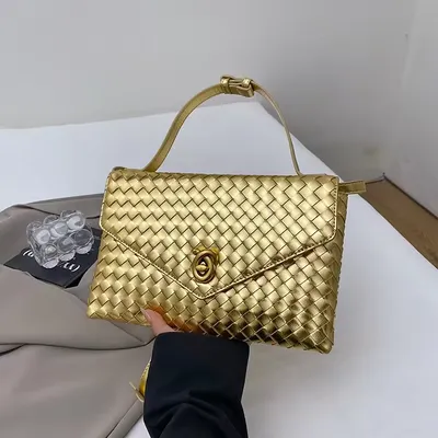 Woven PU Geometric Casual Tote Bag