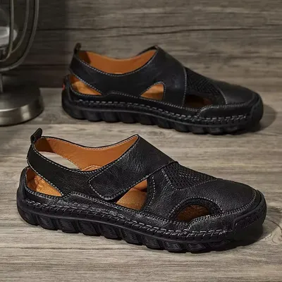 HAND-STITCHING MAN SUMMER FLATS  BL