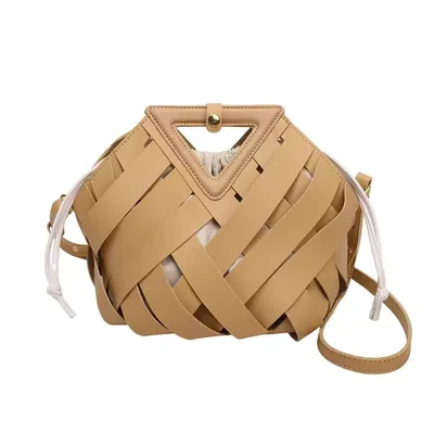 New Geometric Pu Woven Casual Tote Bag