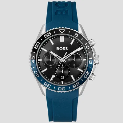 HUGO BOSS MEN'S BLUE SILICONE STRAP WATCH 