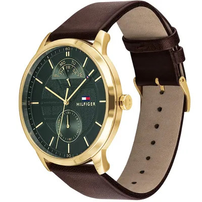 Tommy Hilfiger Hunter Dark Brown Leather Multi-Function Men's Watch 