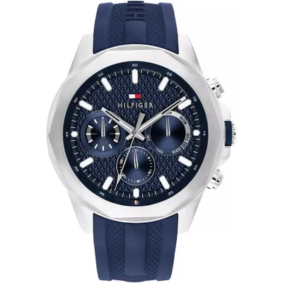 Tommy Hilfiger Lars Multifunction Textured Blue Dial Silicone Strap Watch