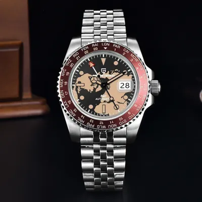 Pagani Design NH34 Movement Anti-Radiation Coating Automatic Watch With Maroon World Map