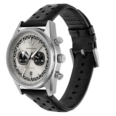 Emporio Armani Chronograph Black Leather Watch