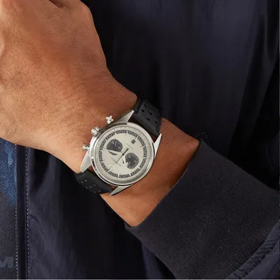 Emporio Armani Chronograph Black Leather Watch