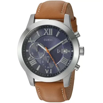 Guess Men's Tan Leather Strap Watch