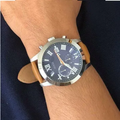 Guess Men's Tan Leather Strap Watch