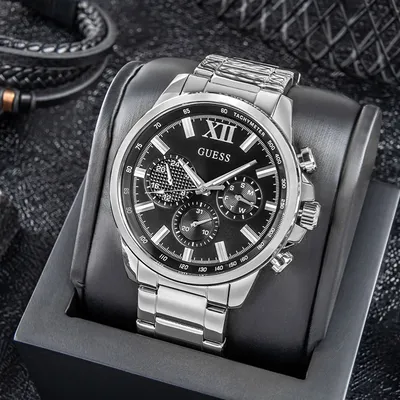GUESS Men's Silver Tone Multi-function Watch