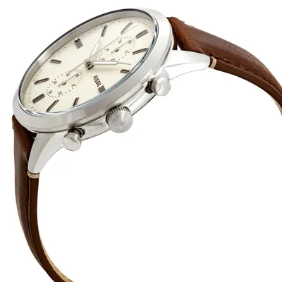 Fossil Townsman White Dial Brown Leather Belt Watch 