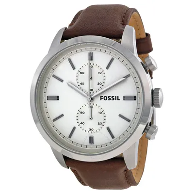 Fossil Townsman White Dial Brown Leather Belt Watch 