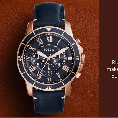 Fossil Grant Chronograph Navy Leather Men's Watch