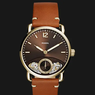Fossil The Commuter Twist Black Dial Brown Leather Strap Watch