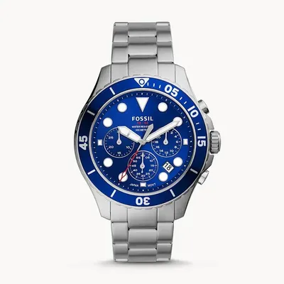 Fossil Men's Chronograph Stainless Steel Watch with Blue Dial