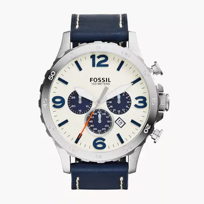 Fossil Nate Chronograph Beige Dial Leather Men's Watch