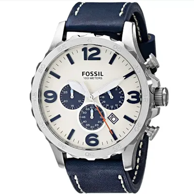 Fossil Nate Chronograph Beige Dial Leather Men's Watch