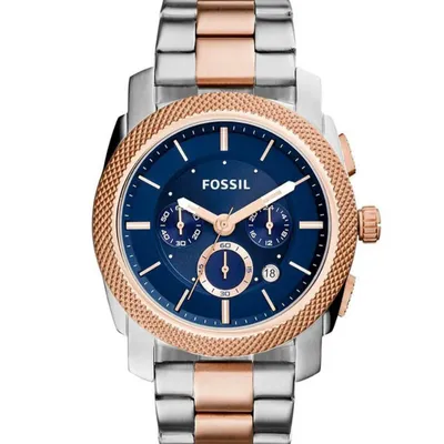 Fossil Machine Blue Dial Two Tone Steel Strap Watch for Men