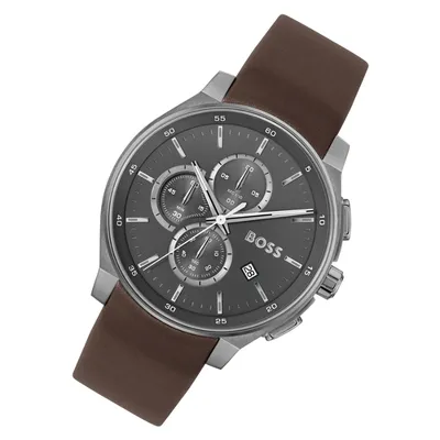 BOSS by Hugo Boss Brown Leather Grey Dial Chronograph Men's Watch