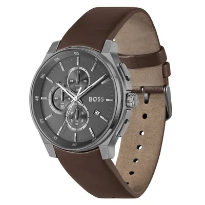BOSS by Hugo Boss Brown Leather Grey Dial Chronograph Men's Watch