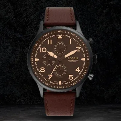 Fossil Retro Pilot Black Leather Strap Men's Chronograph watch
