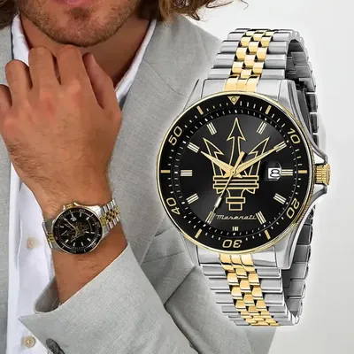 Maserati Sfido Men's Watch Two Tone Black Dial